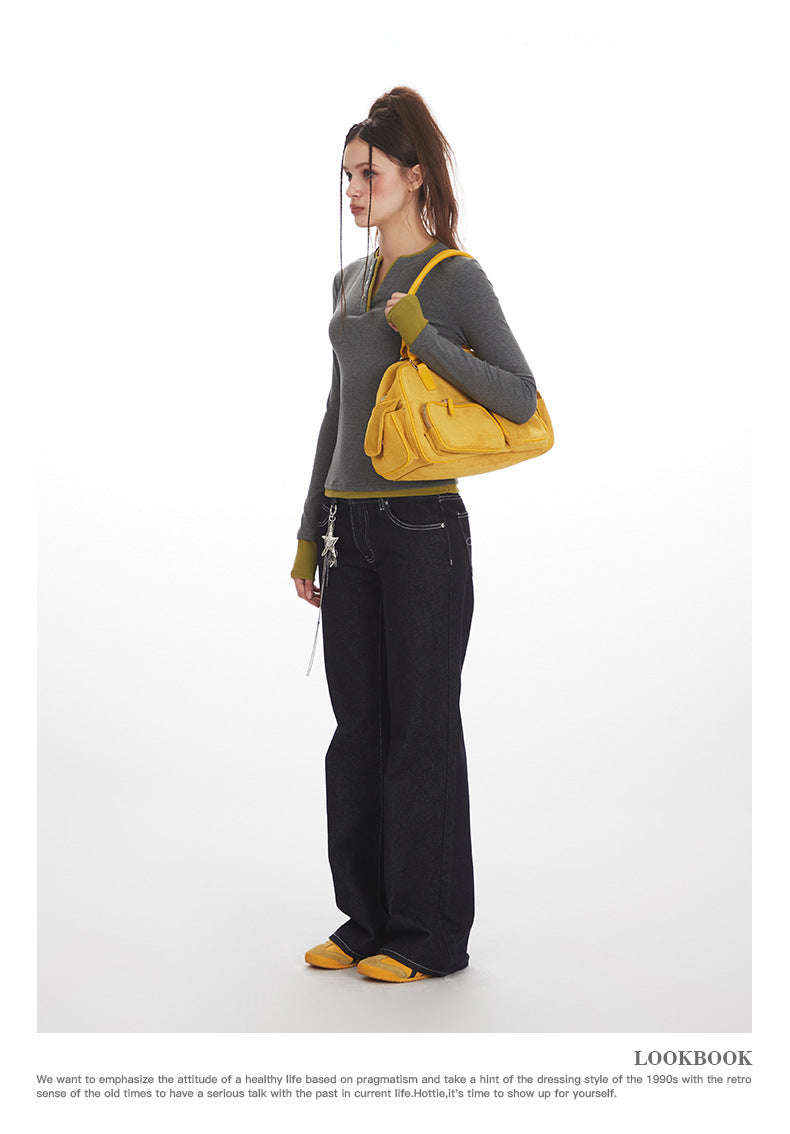 Nariele Fake Two Pieces Vintage Slim Skinny Long Sleeves