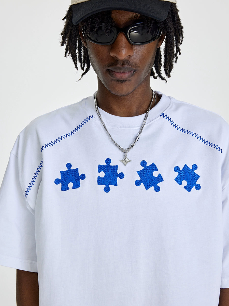 NMK Flame Puzzle Heavy Industry Embroidery Tee