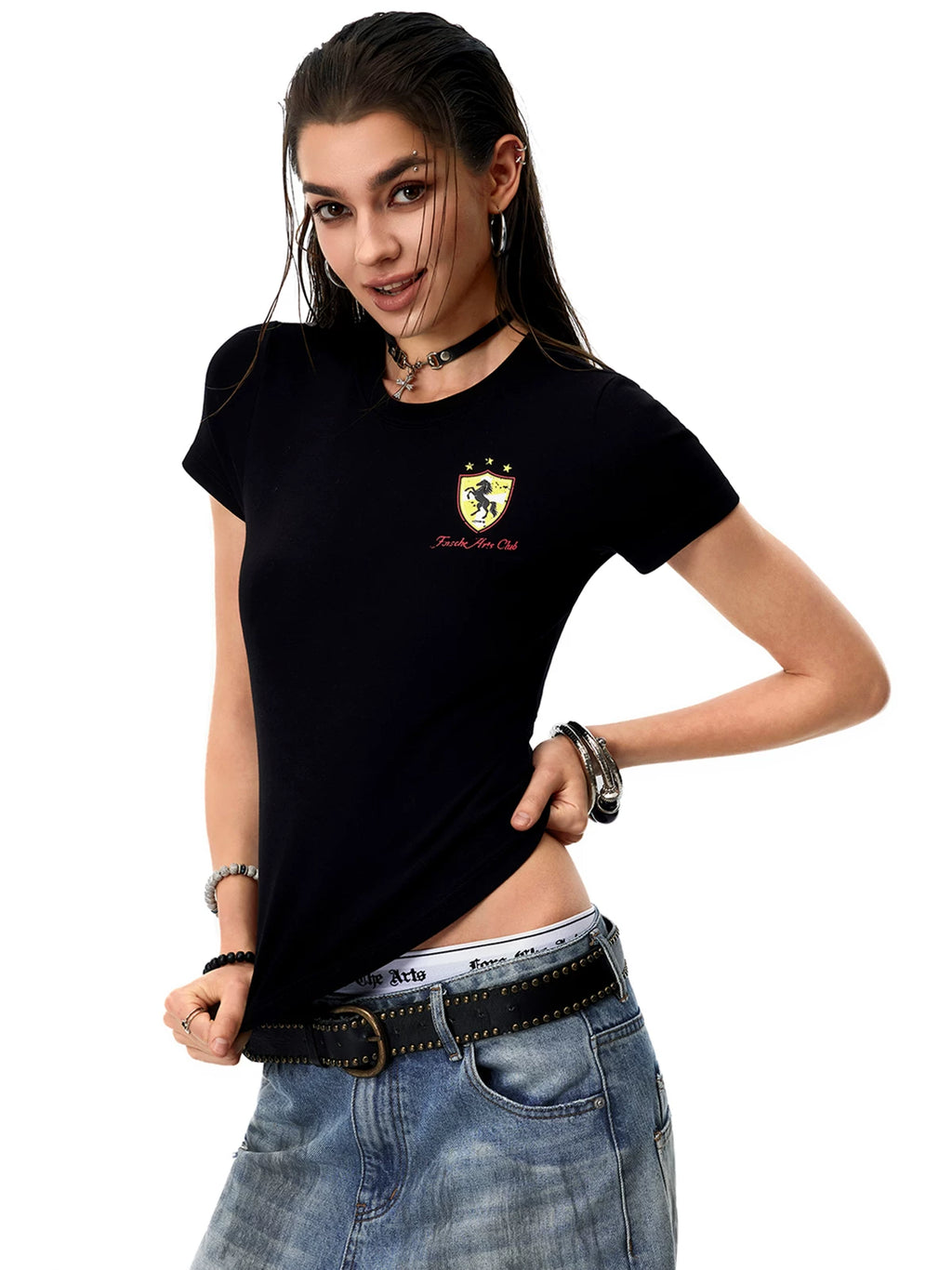0123Start Badge Front Shoulder Slim Tee