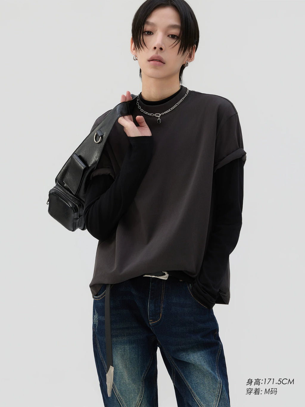 Sameuoo Small Turtleneck Shoulder Casual Tee