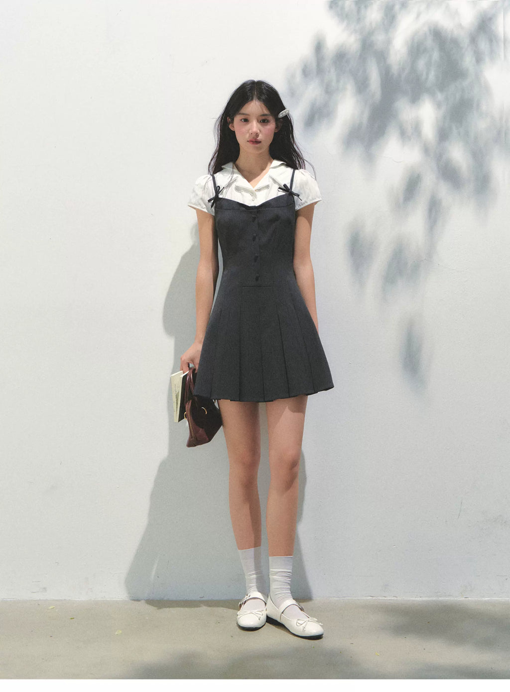 SunsetPark College Fake Two-piece Pleated Dress