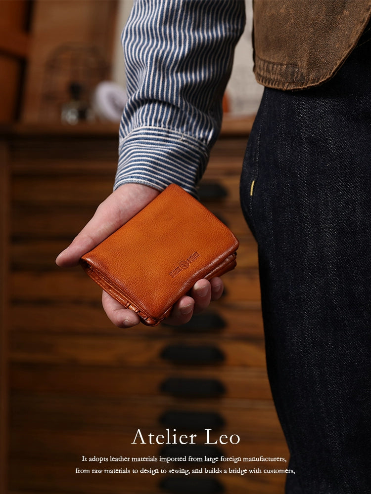 HALF WORK AtelierLeo first-layer cowhide wallet men's leather short handmade multi-card degaussing anti-theft swipe card bag wallet