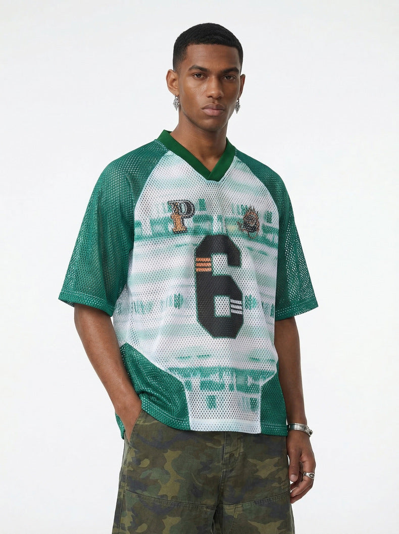 Inflation V-neck Contrasting Splicing Digital Printing Tee