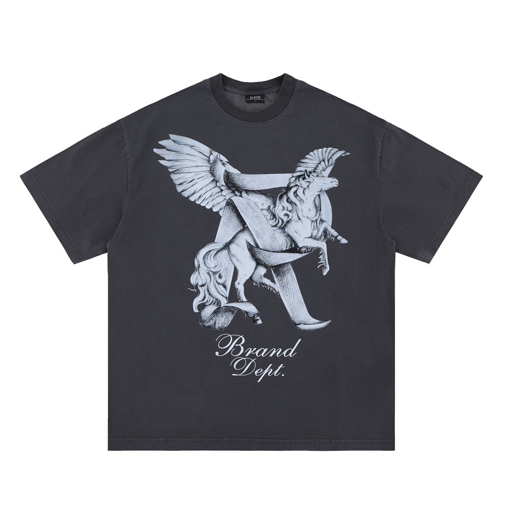 SUPER WAY Pegasus Printing Tide Brand Printing Loose and Versatile Tee