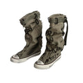 Mooreyu Belt Buckle Graffiti Pants Pile Boots
