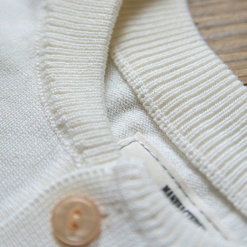 PrintAce Vintage Knitted Small V Henry Collar Shoulder Long Sleeve