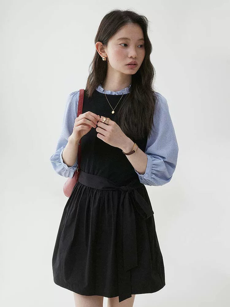 VOOE Crew Neck Lace-Up Vest Dress
