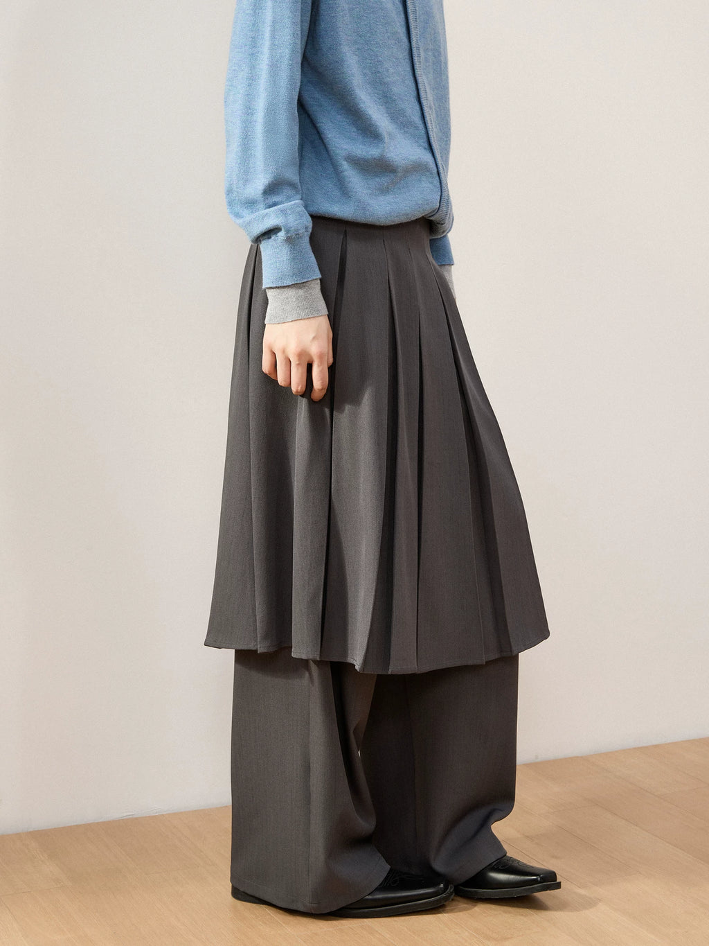 Sameuoo Pleated Culottes Fake Two-piece Casual Suit Pants