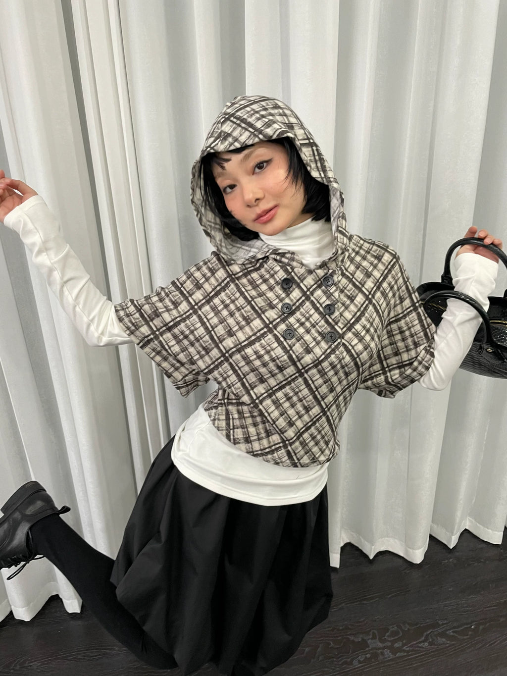 Loosesmell Striped Stacked Hooded Short-sleeved Sweater Jacket