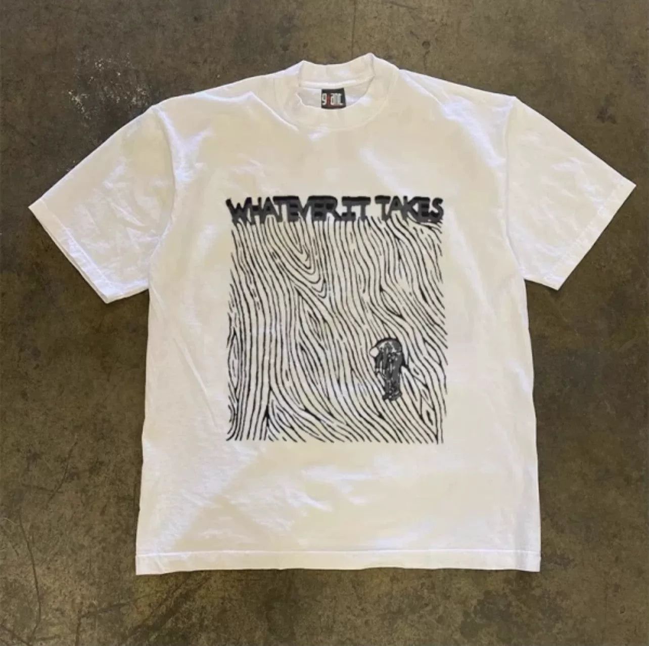 UPUPXIA Ribs Vintage Letter Print Loose Tee