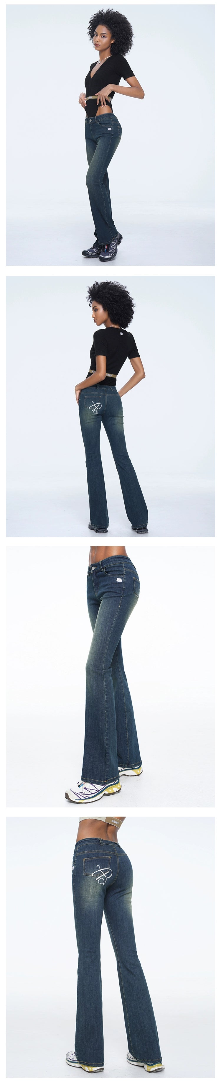 ABMY Embroidered Low-rise Micro-pull Pants Slim-fitting Jeans