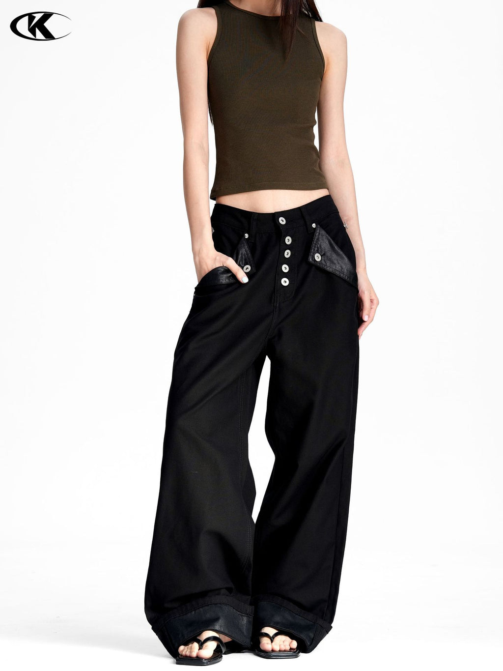 11KN Retro Five-button Straight Denim Overalls