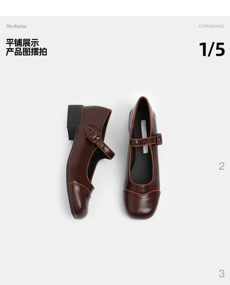 CHRNDXEE Retro Light Mouth Thick Heel Shoes