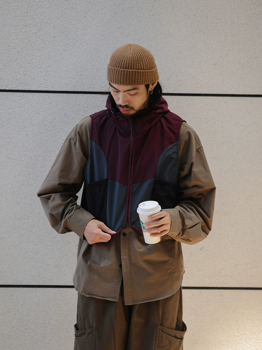 NOEARS Hooded Retro Loose Sleeveless Contrasting Vest