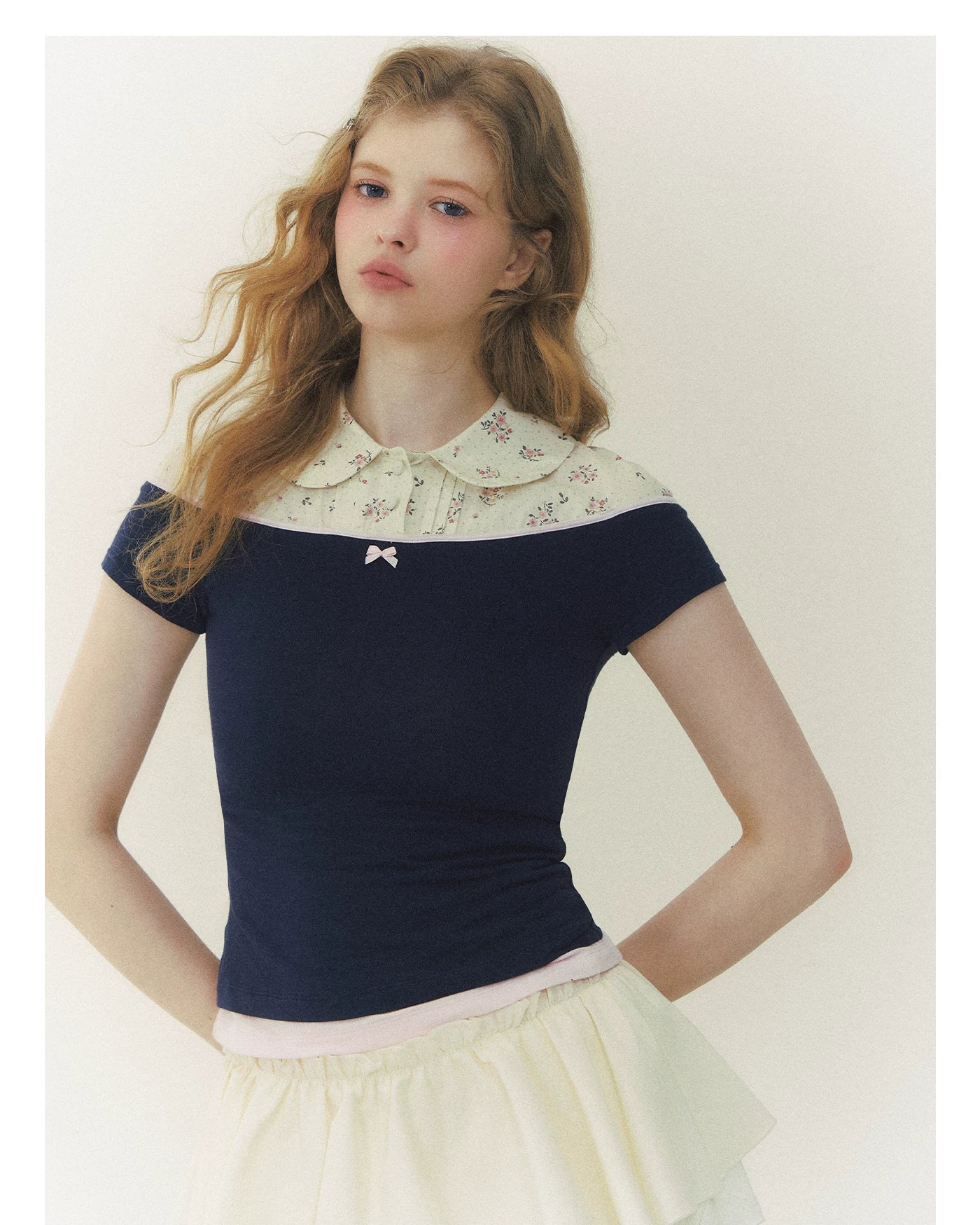 SunsetPark Floral Fake Two-piece Short-sleeved Shirt
