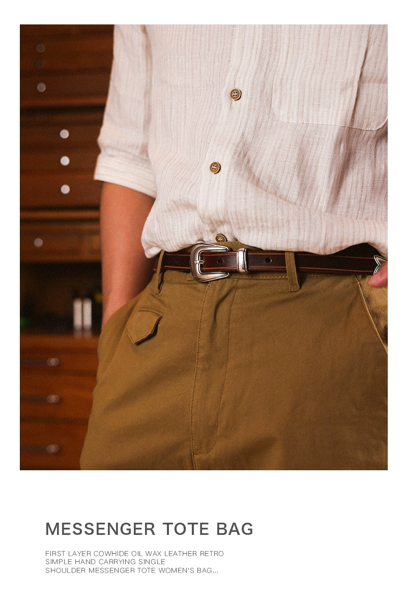 HALF WORK American denim cavalry belt retro tanned leather handmade pure cowhide leather belt for men and women