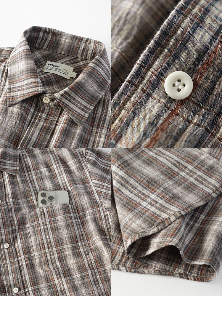 BUTTBILL 25SS Irregular bag plaid short-sleeved shirt