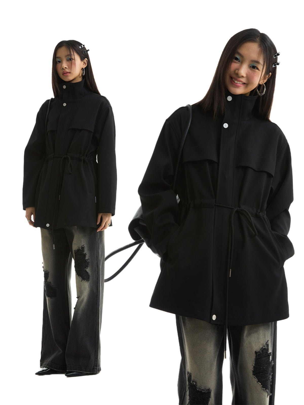 FUNKYFUN Medium and Long Stand-up Collar Suit Jacket