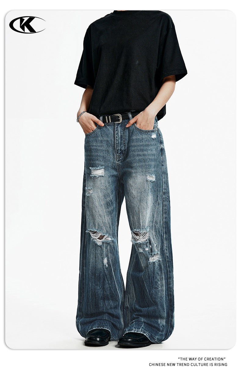 11KN Distressed Straight Leg Denim Jeans