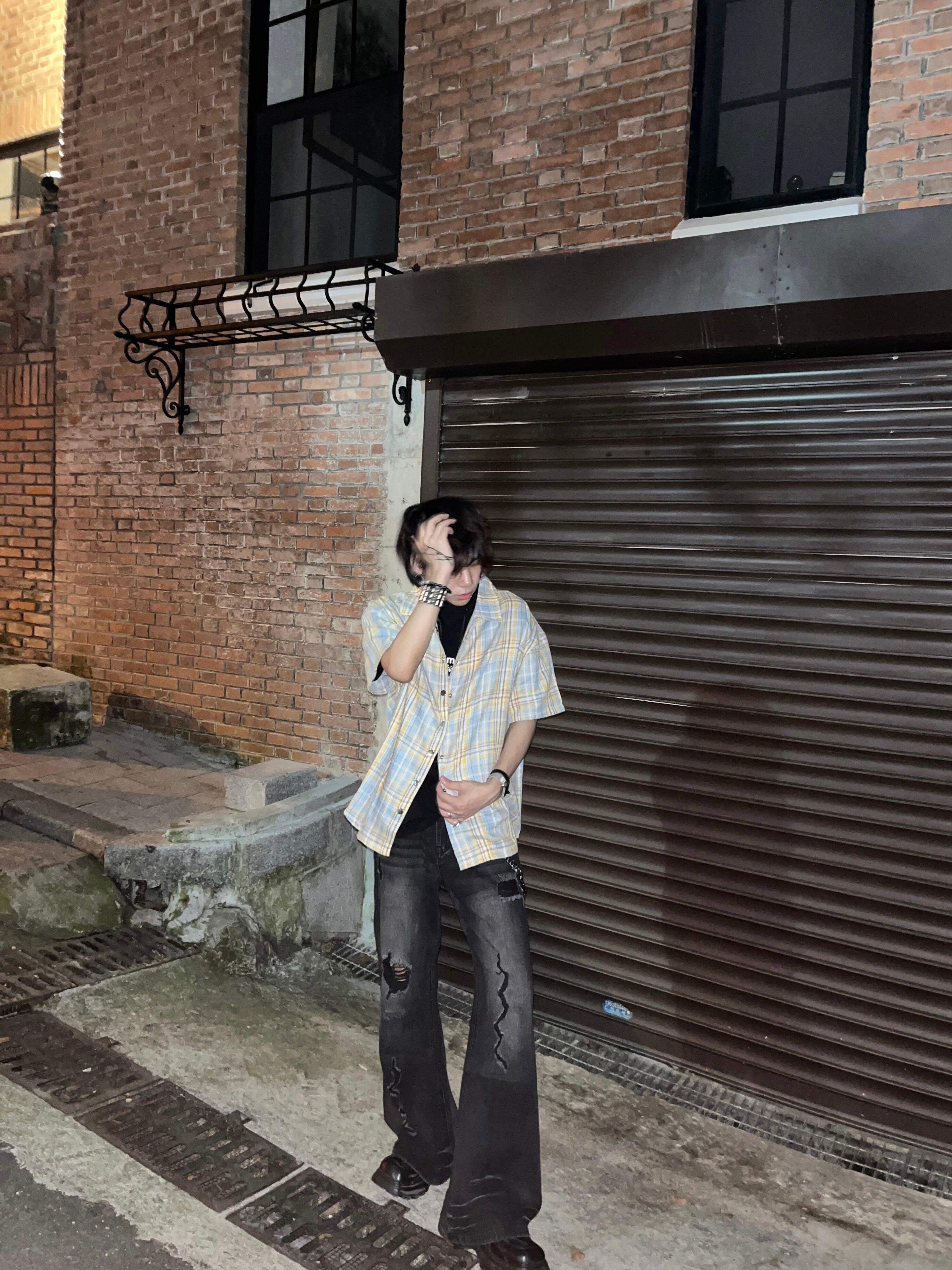 [Clearance] So Sick 24SSvintage custom plaid flannel short-sleeved shirt plaid Cleanfit