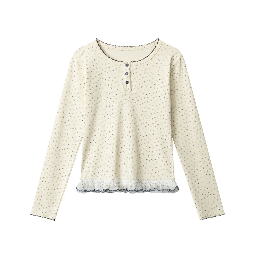 Nariele Floral Sweet Stitching Lace Long Sleeve