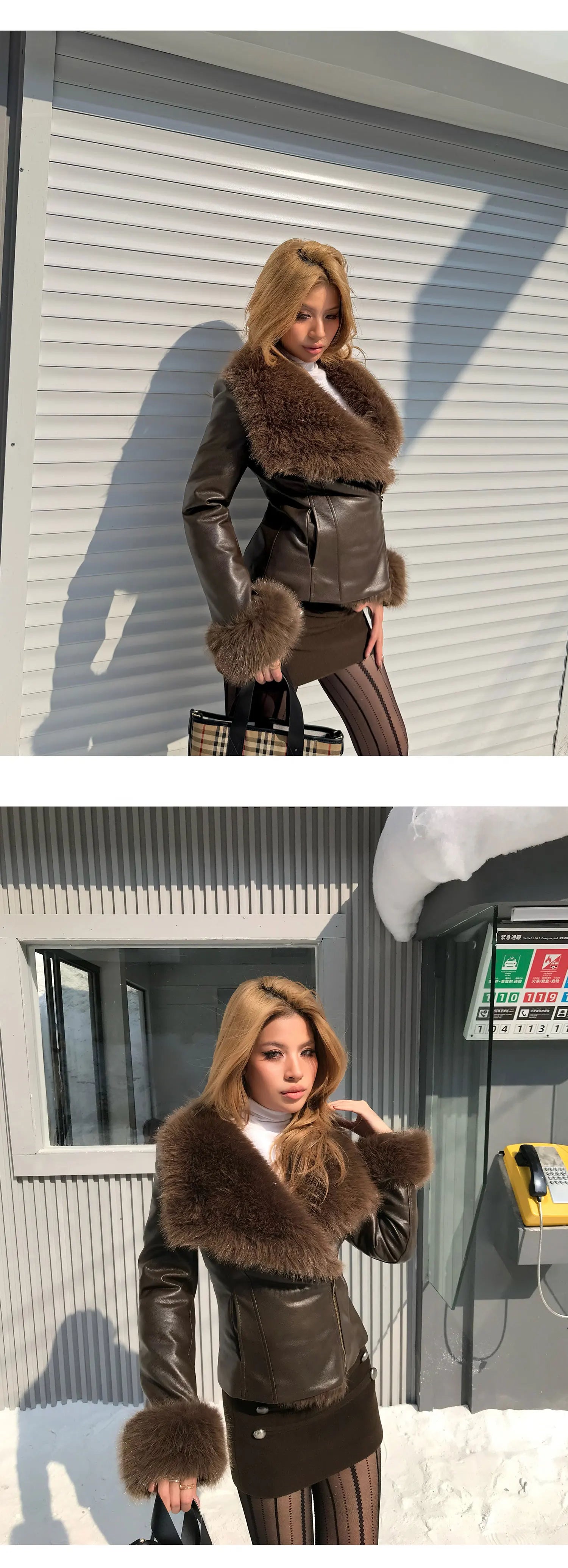 Audwyn Retro Pu Leather Lapel Eco-friendly Fur Coat