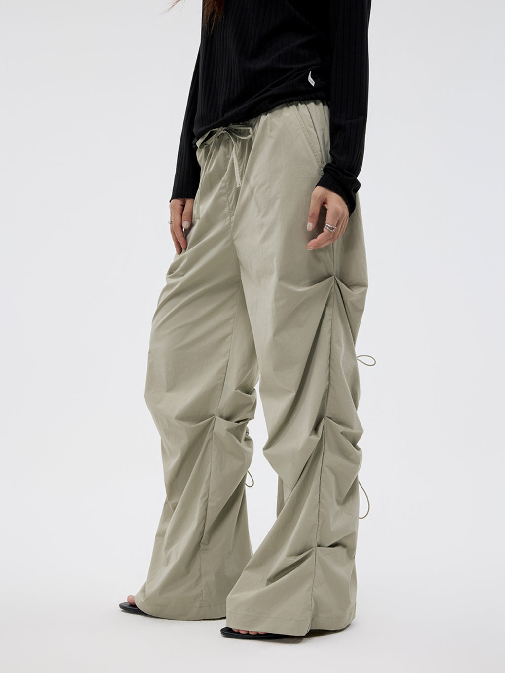 FUNKYFUN Inverted Pleated Straight Casual Trench Coat Pants