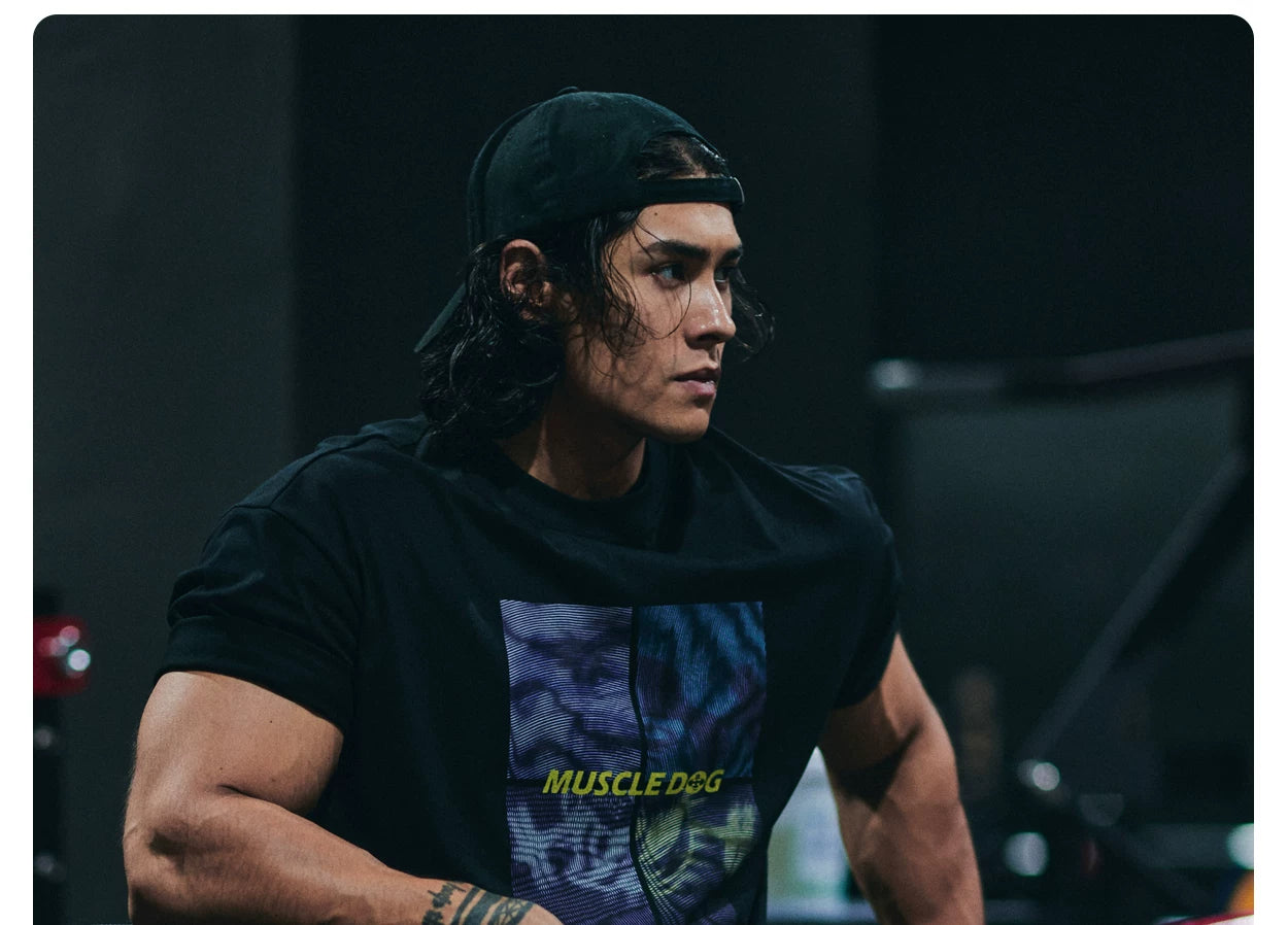 MuscleDog Large Pattern Crew Neck Loose Casual Tee