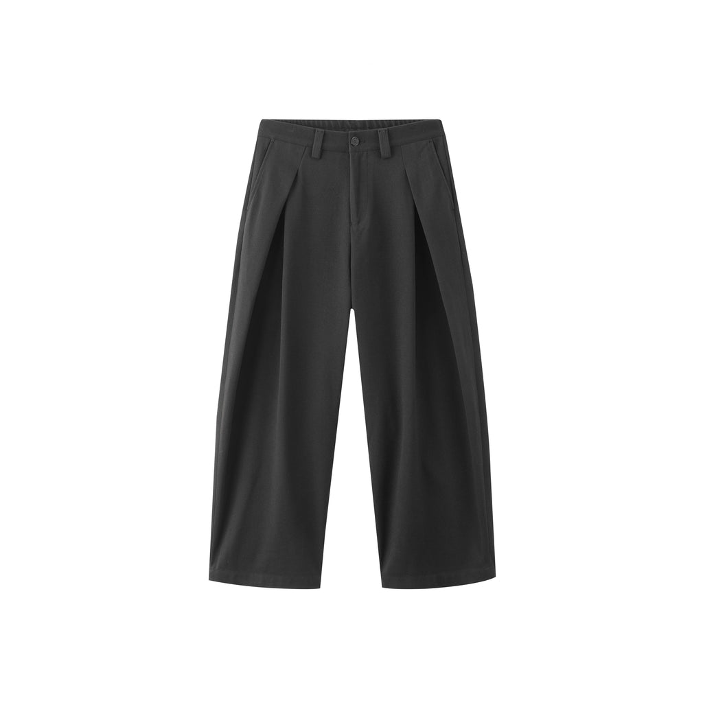 Anniehall Loose Woolen Straight Fleece Thickened Trousers