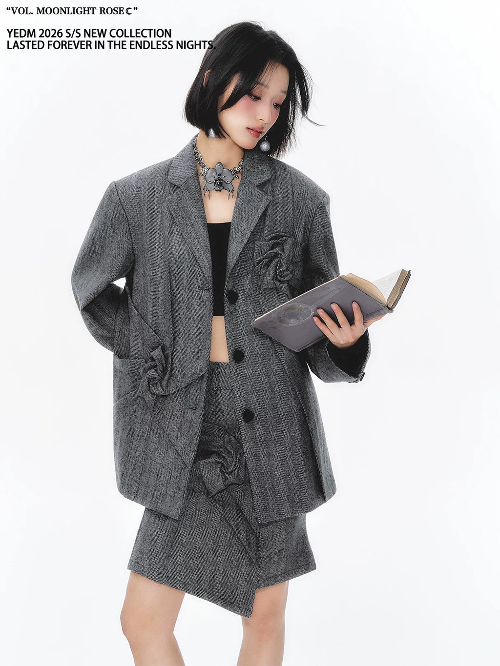 YEDM Retro Rose Suit Temperament Skirt Suit