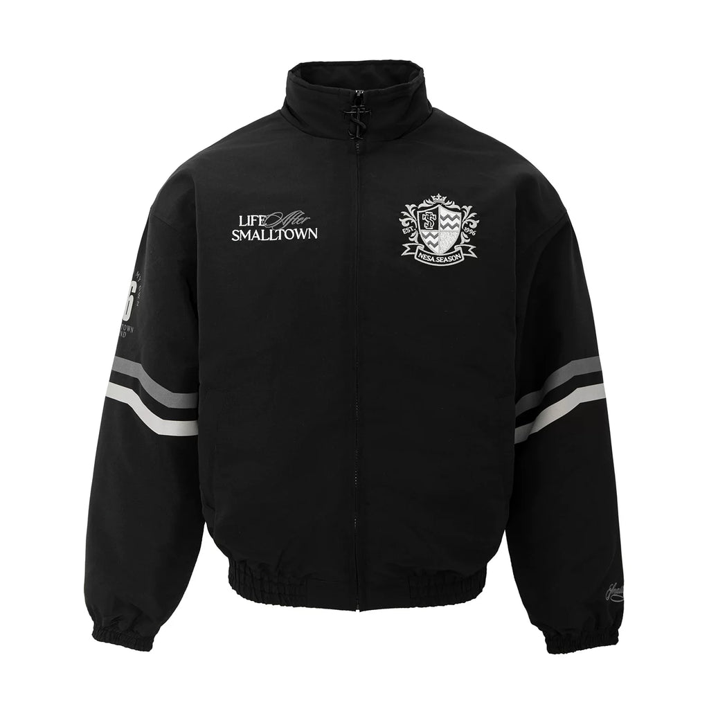 STK Badge Stitching Vintage Embroidered Contrasting Striped Jacket