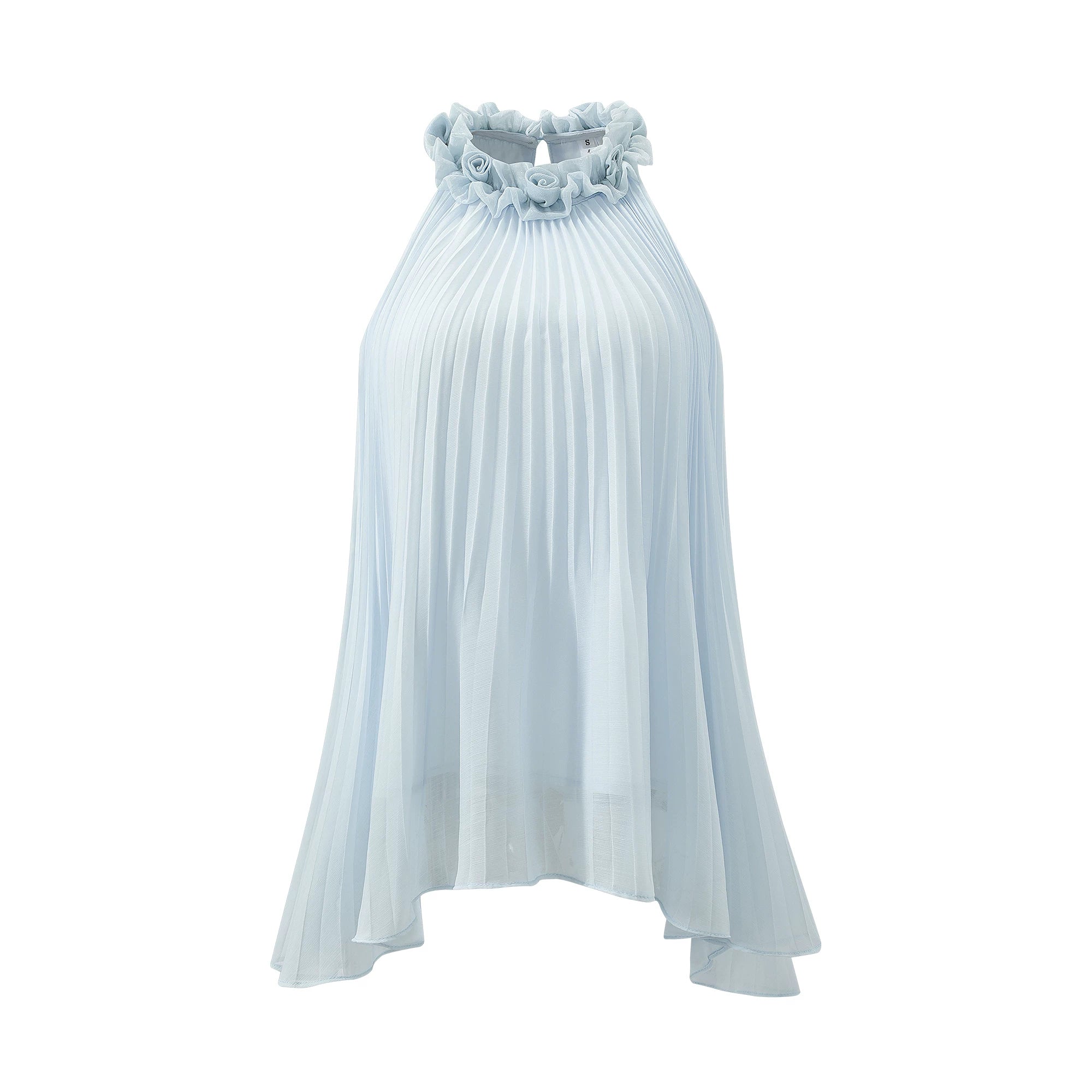 BarbChill Pleated Chiffon Neck Top Long Skirt Set