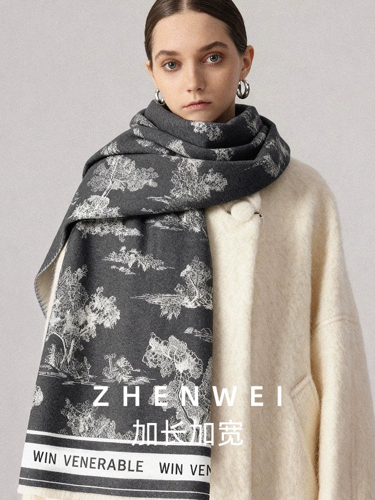ZHENWEI Ink Painting Double-sided Scarf