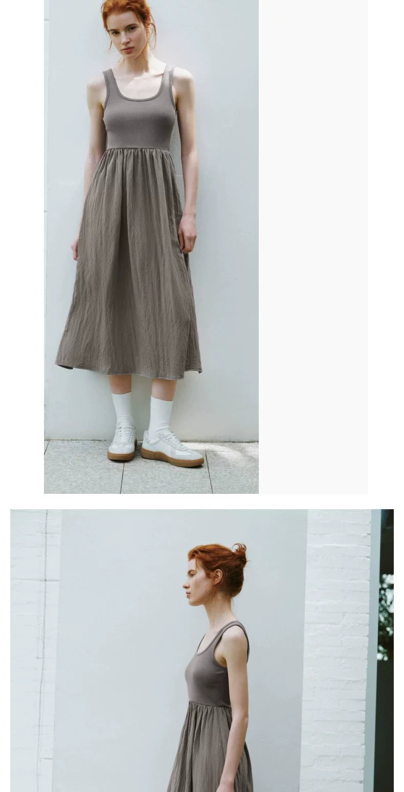 URBAN REVIVO Simple Splicing Waist Vest Suspender Dress