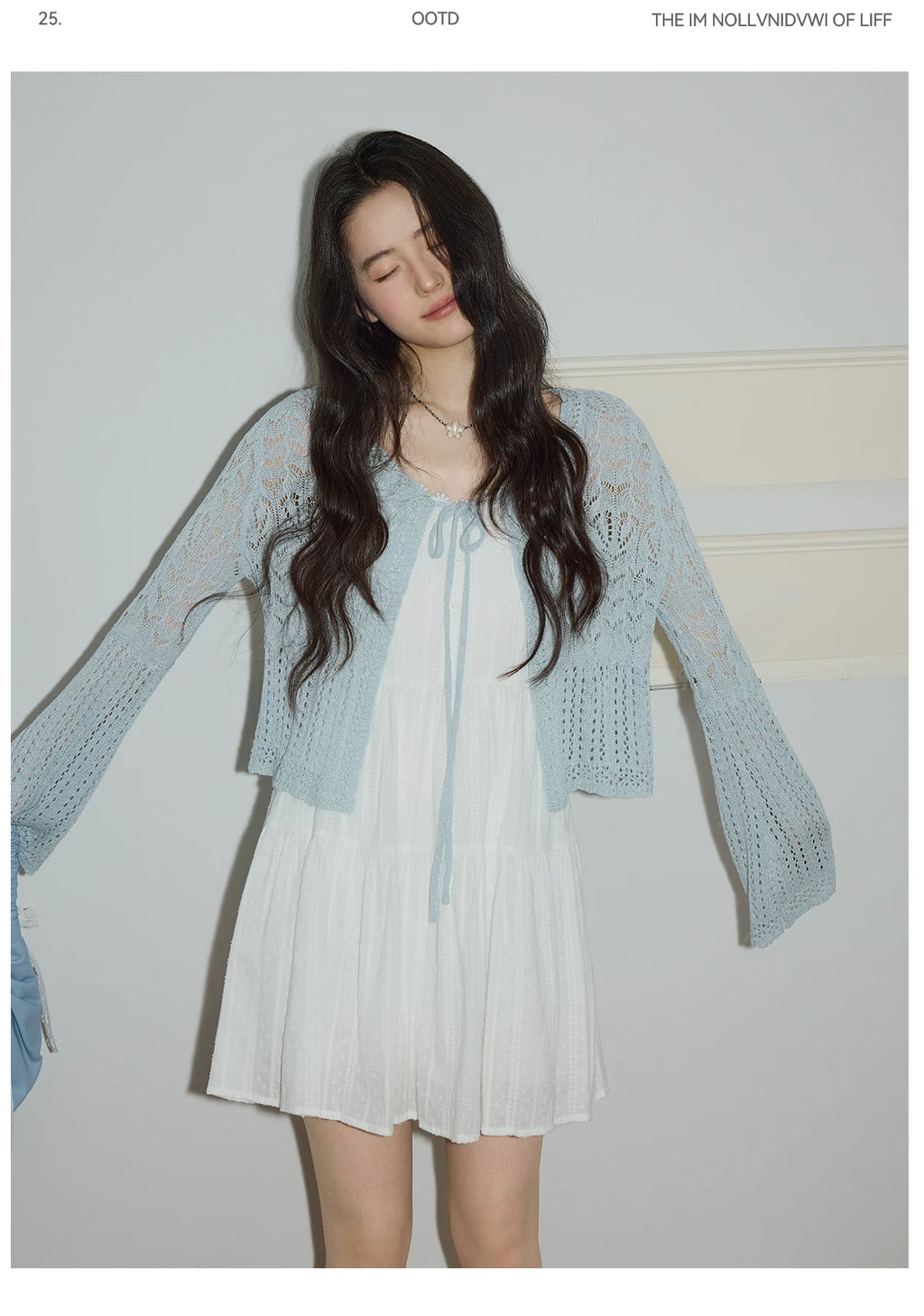 XUJING Lace-up Hollow-out Long-sleeved Knitted Cardigan