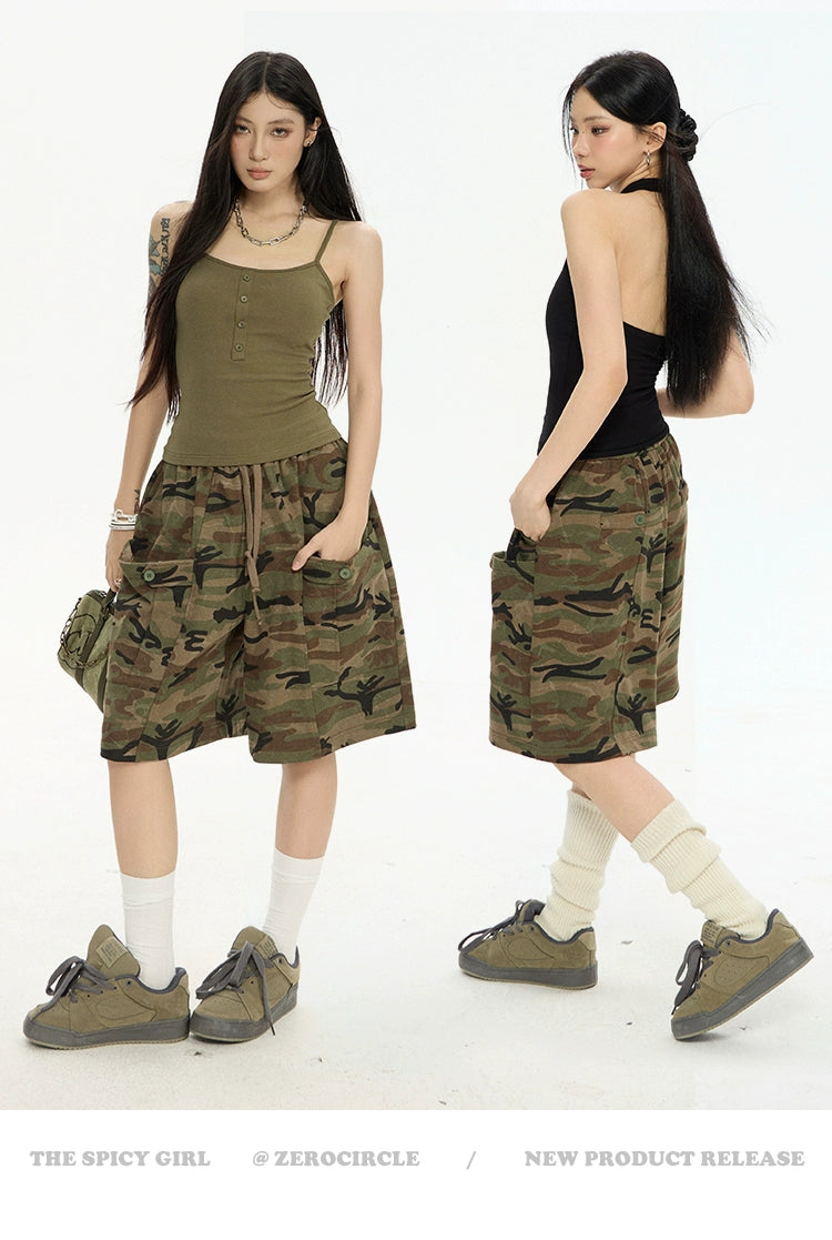 Zero Camouflage Straight Wide-leg Elastic Waist Pants