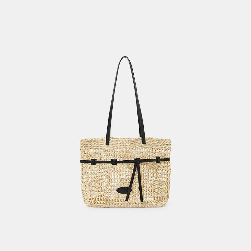 ANGELSKY Woven Hollow Mesh Pocket Tote Bag