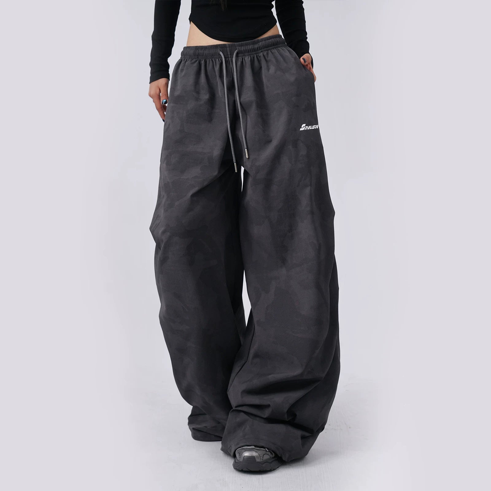 SAMUSAN Loose Pleated Sports Casual Wide Leg Pants