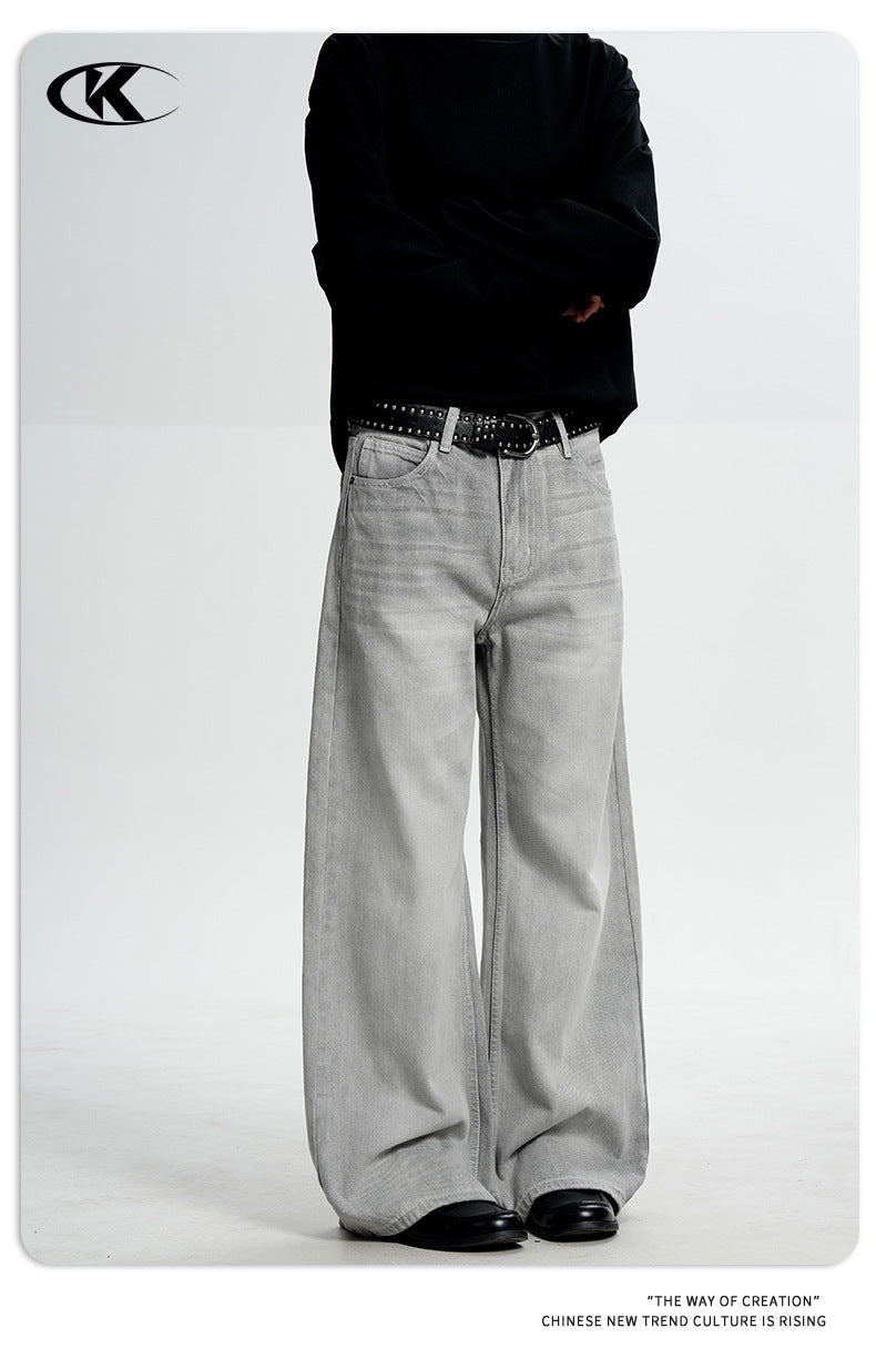 11KN Wide-Leg Washed Relaxed Straight Jeans