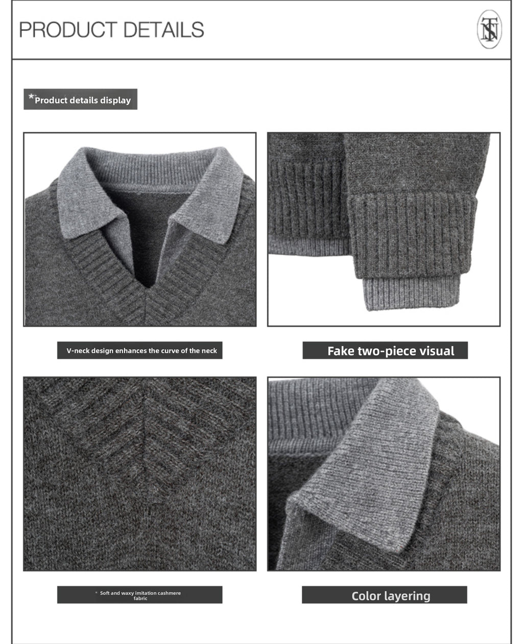 Stay The Night Fake Two V-Neck Sweaters
