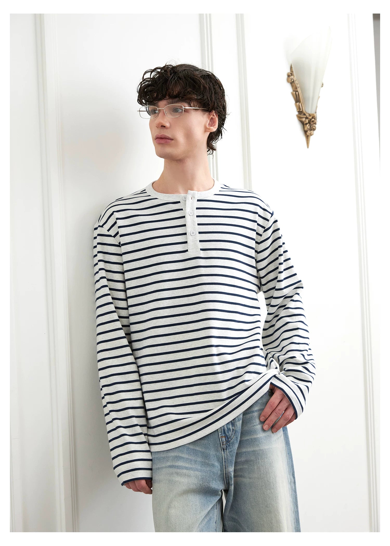 SINONOME Lazy Retro Striped Simple Loose Long Sleeves