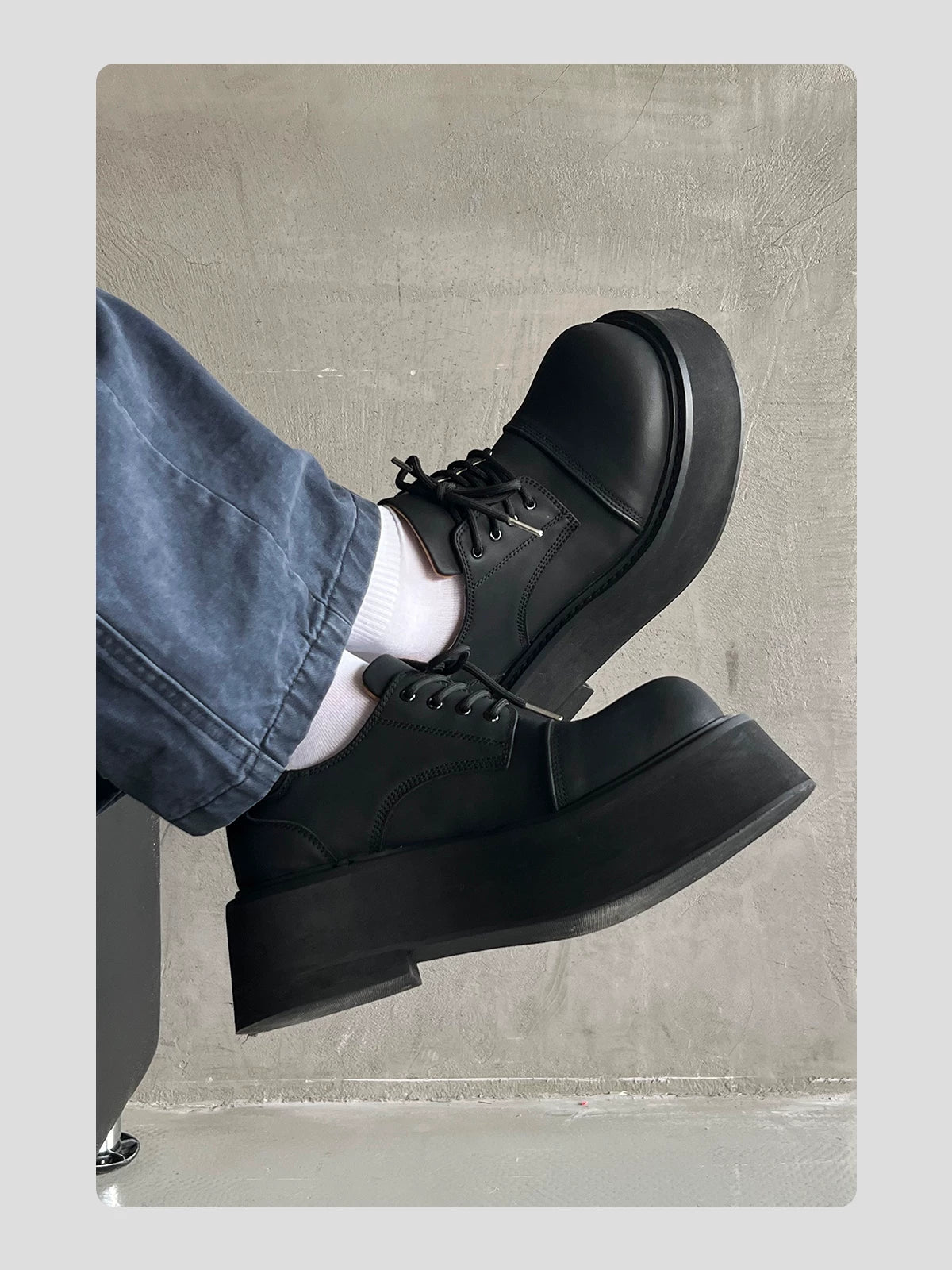 HANQIAORJI 7CM Platform Leather Big Head Shoes