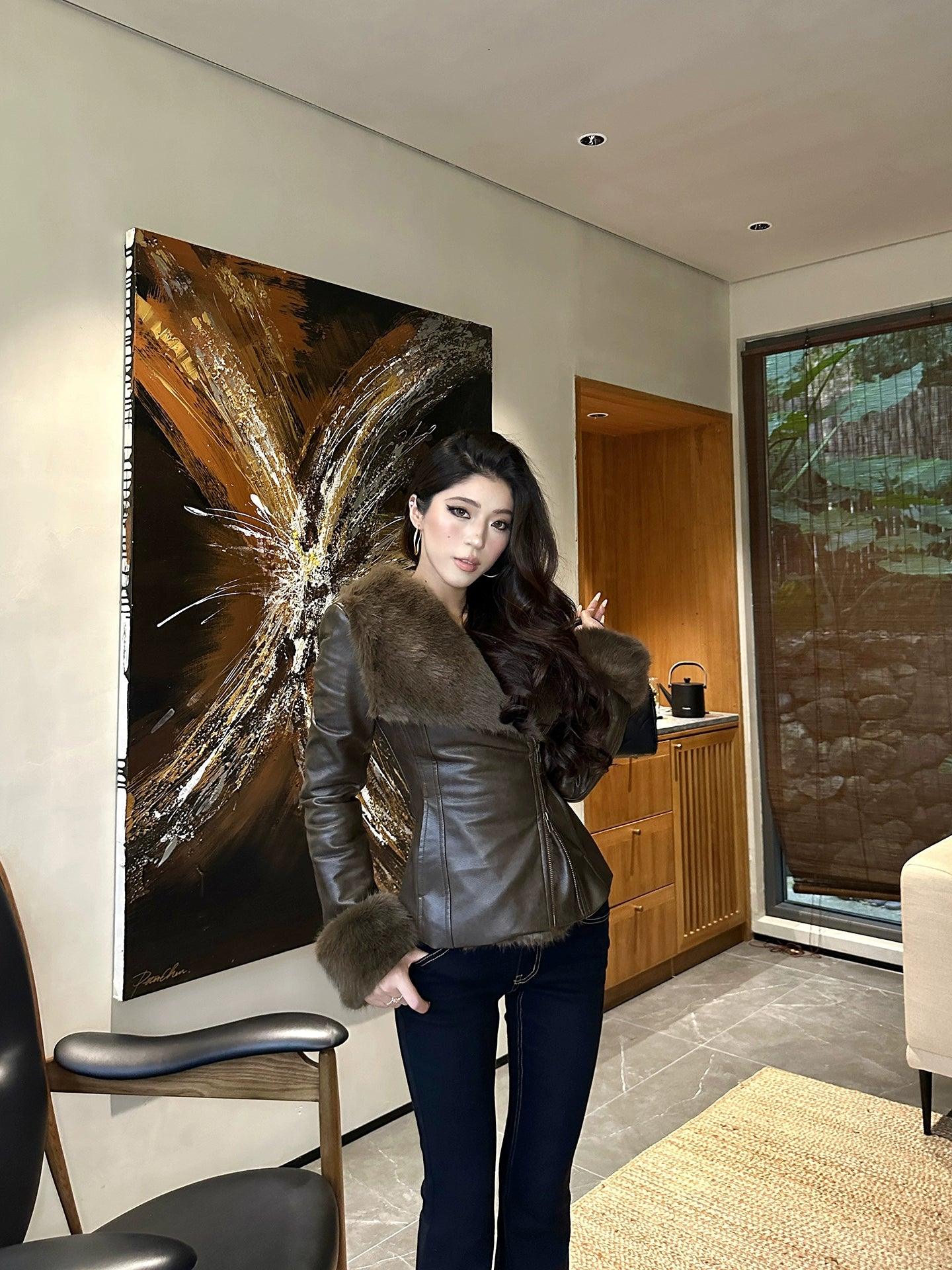 LLROGE Thickened PU Leather Jacket Short Jacket