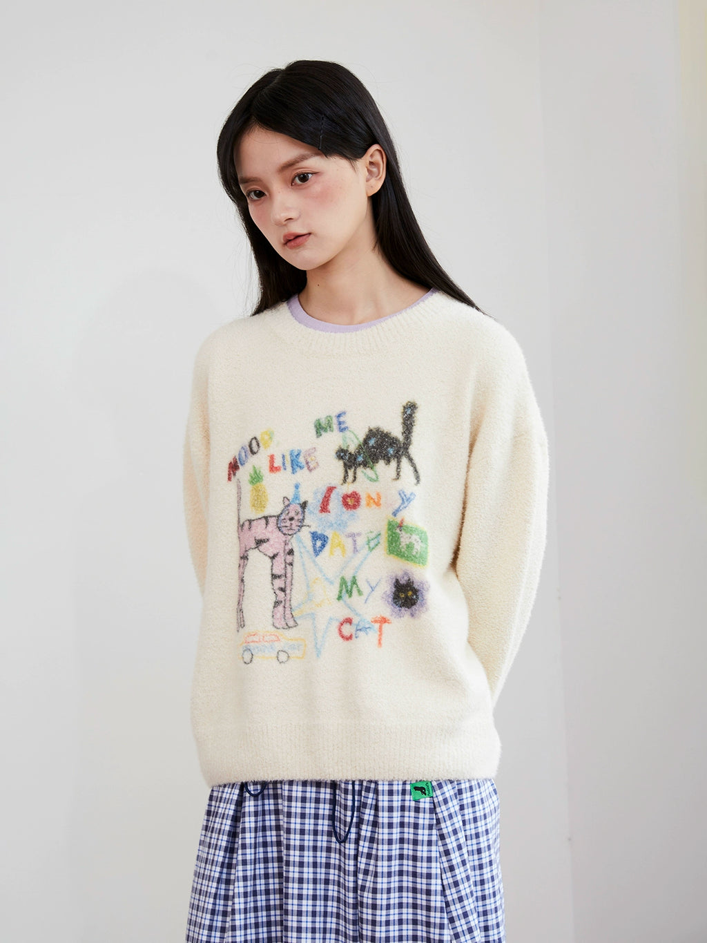 MoodLikeMe Hand-painted Graffiti Cat Knitted Sweater