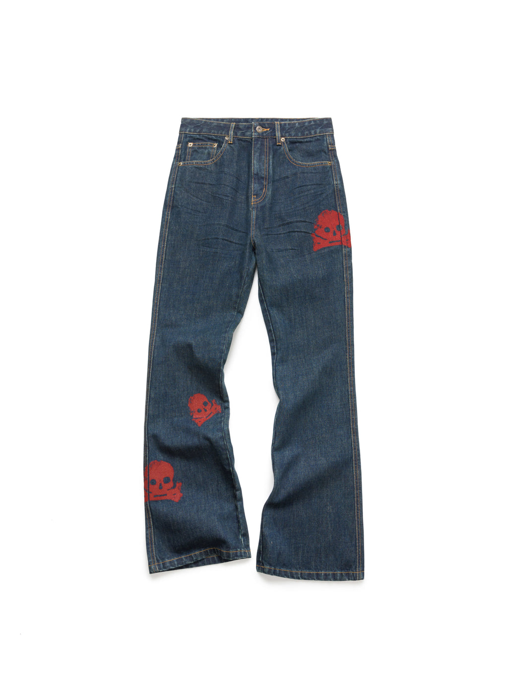 VETERANBOI Chinese Character Skull Print Jeans