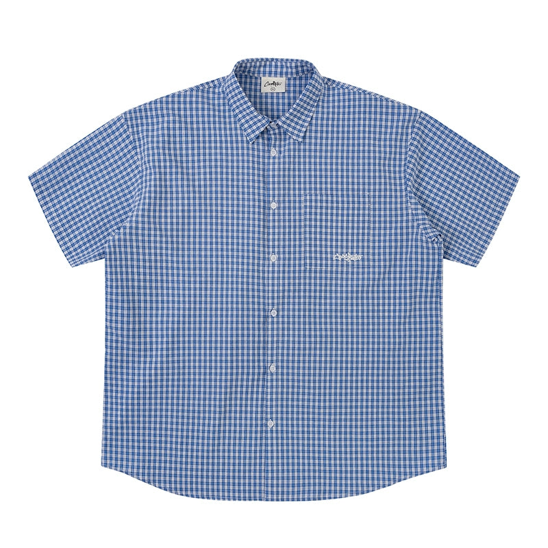 CoosRetro Embroidered Plaid Versatile Short Sleeve Shirt