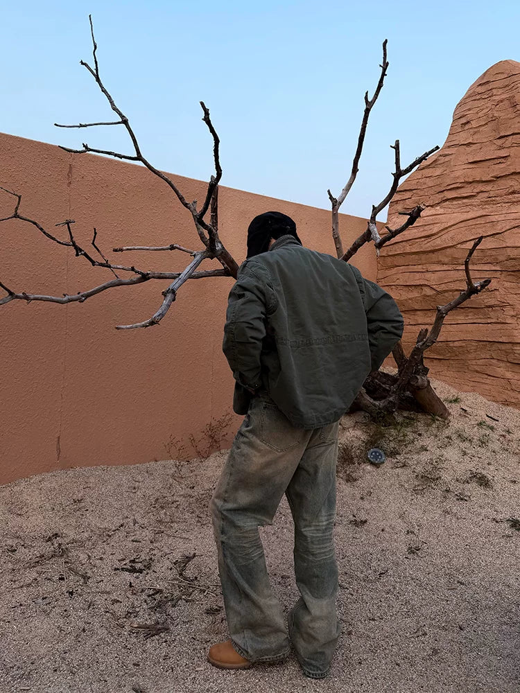 ZOZOFOREST Velvet Heavy Industry Stand-up Collar Mountain Carving Jacket