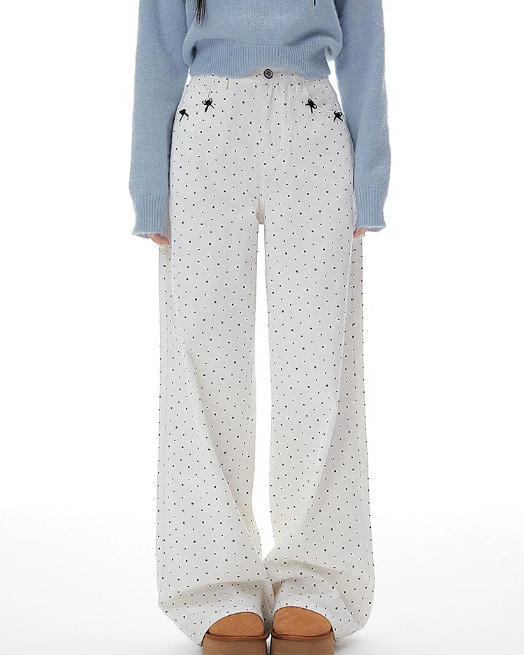 IMONE Bow Polka Dot Pentagram High Waist Jeans