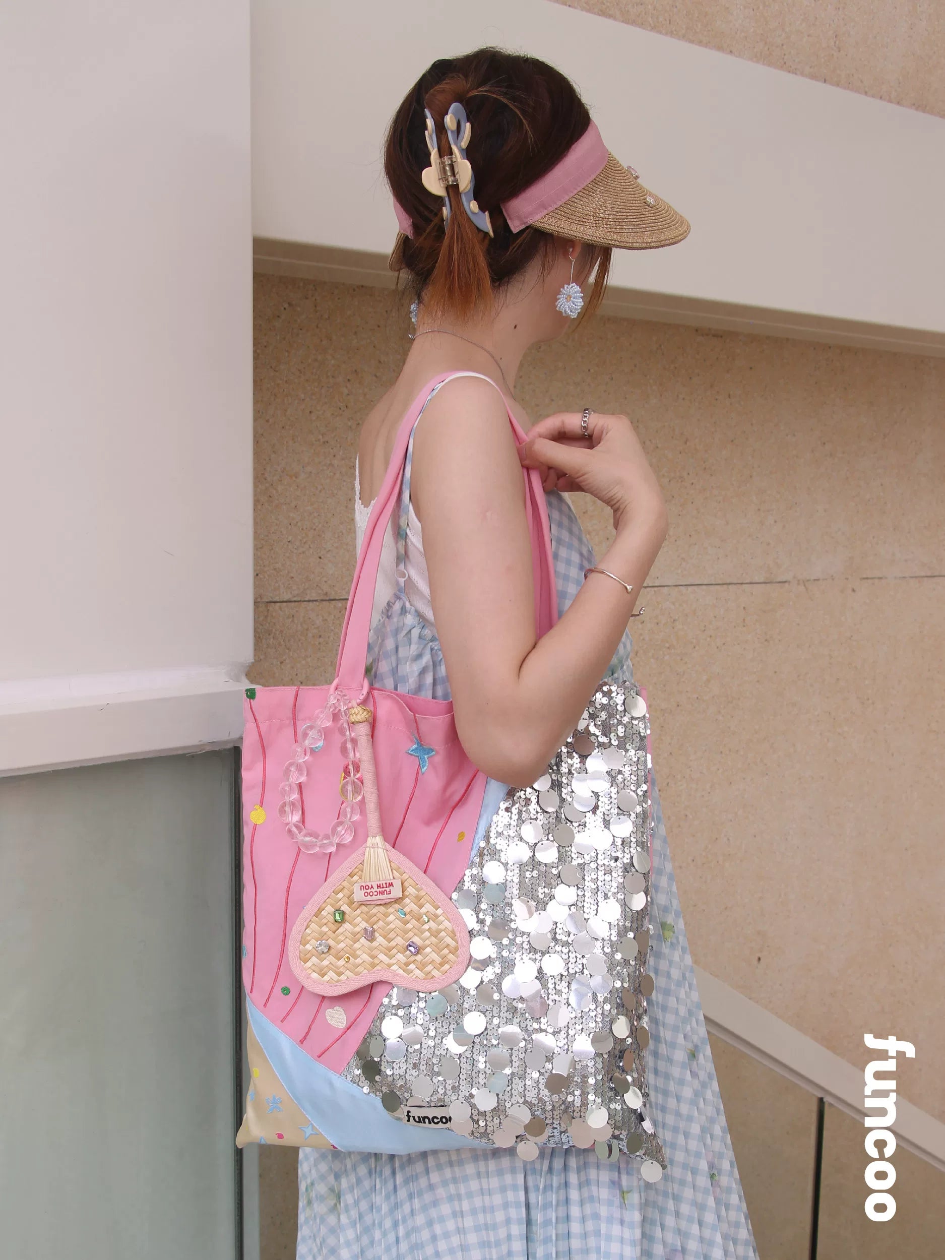 FUNCOO Sequined Embroidered Patchwork Versatile Canvas Shoulder Bag
