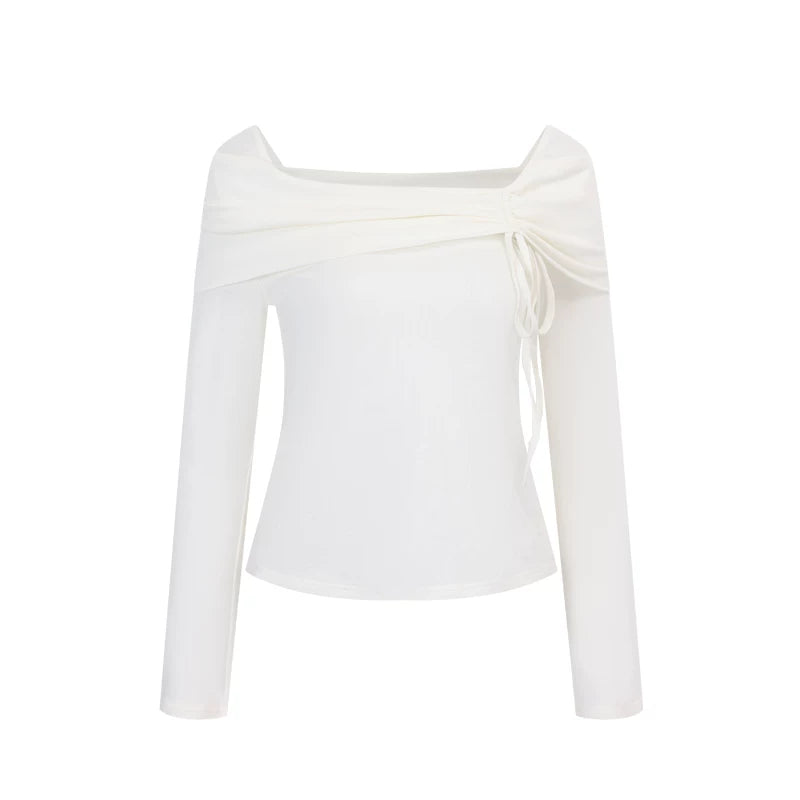 Ablueberry Two Wear One Word Shoulder Pleated Long Sleeves